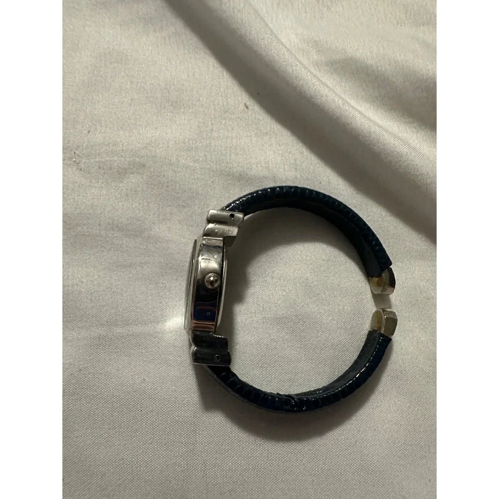 Wincci Quartz Watch Silver Tone Black Faux Leather Cuff Bracelet Japan‎ Movt